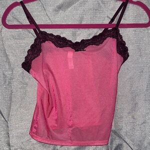 Pink Lace Trim Cami Top
